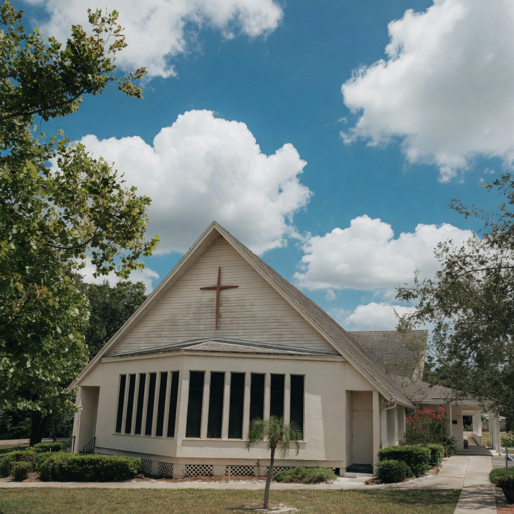 The white A-frame sanctuary of Bear Lake UMC in daylight.