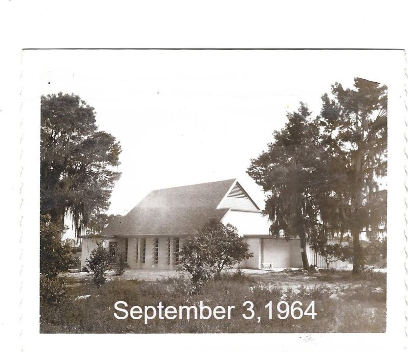 Historical photograph of the Bear Lake congregation gathered outside the church, September 3, 1964.